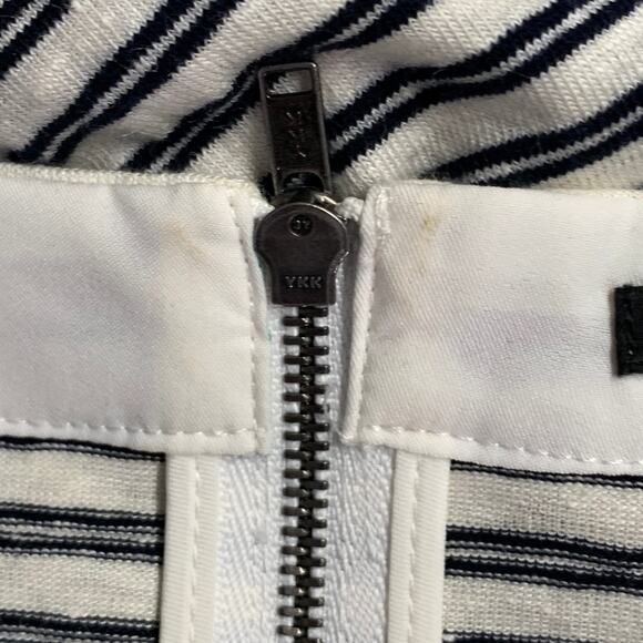 THEORY Size S Adiany B White Navy Linen Cotton Blend Stripe Midi T-Shirt Dress - Picture 9 of 11